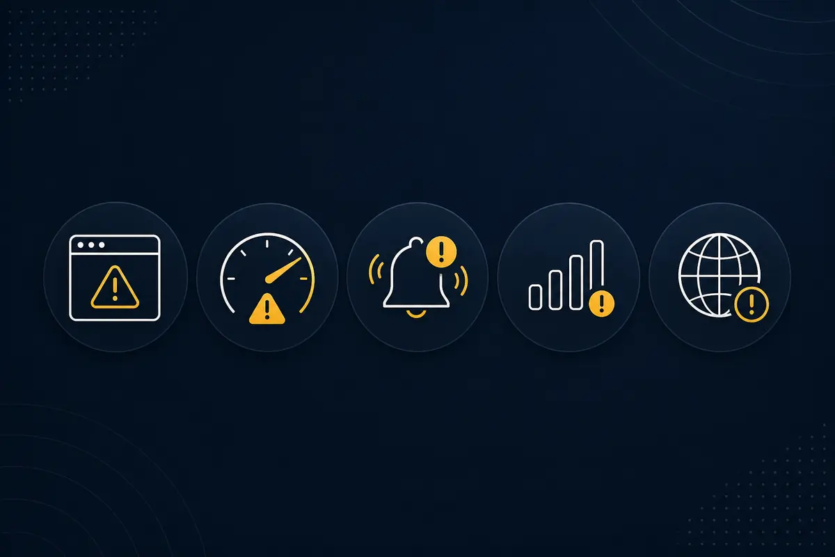 Warning signs indicating a website needs uptime monitoring