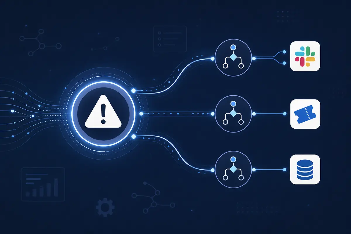 Monitoristic downtime alerts flowing into n8n, Make, and Zapier automation workflows
