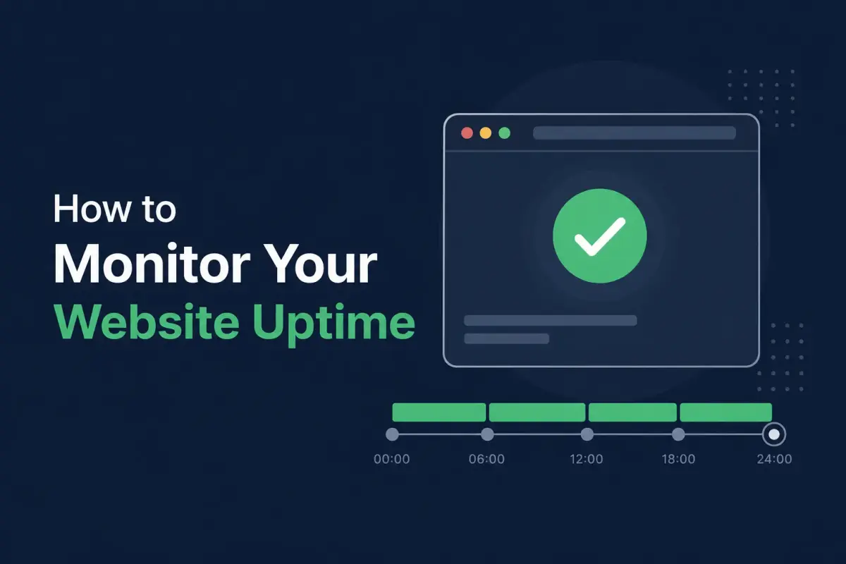 Browser window with uptime check and monitoring timeline