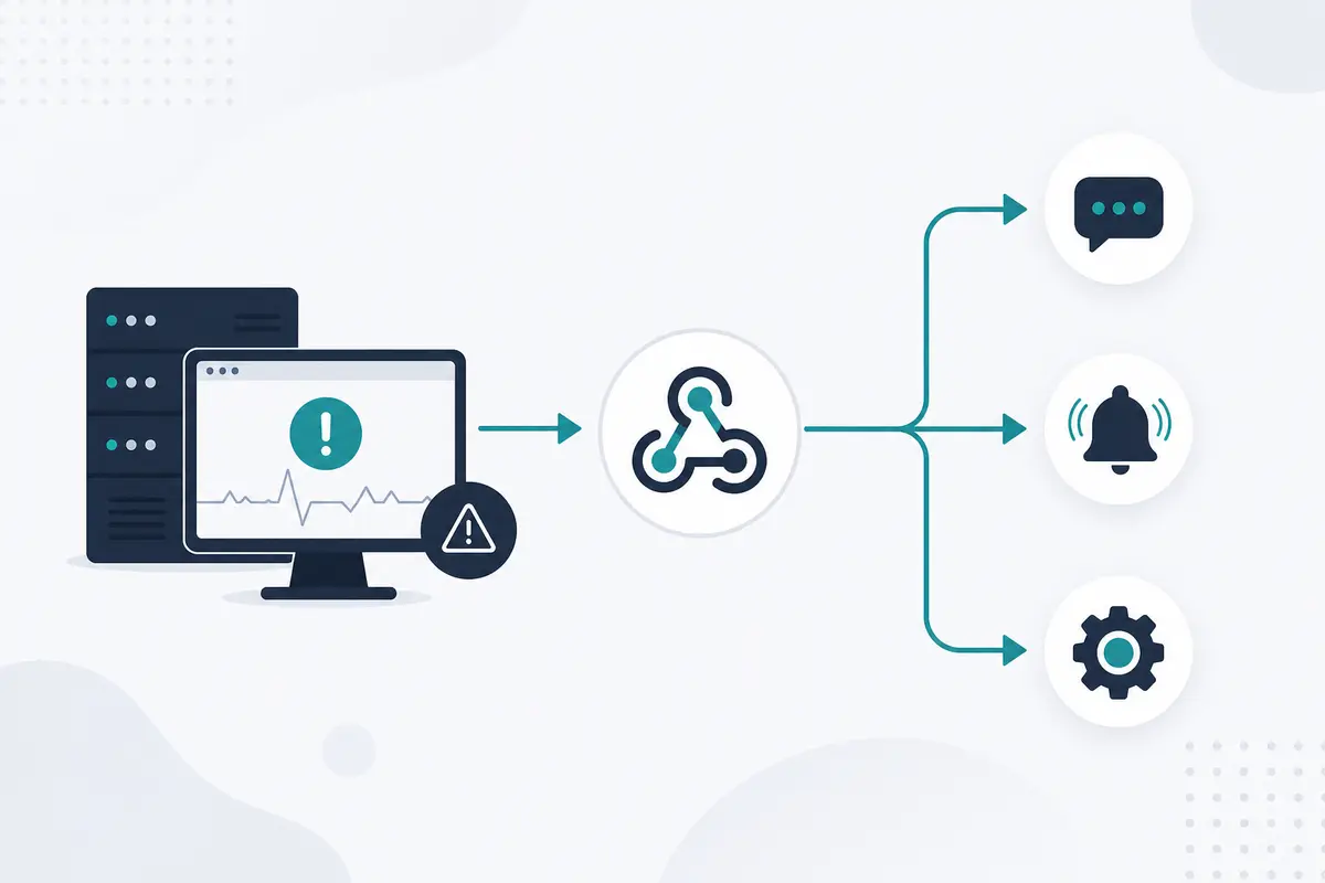 Webhook notification flow from uptime monitor to multiple services like Slack and Discord