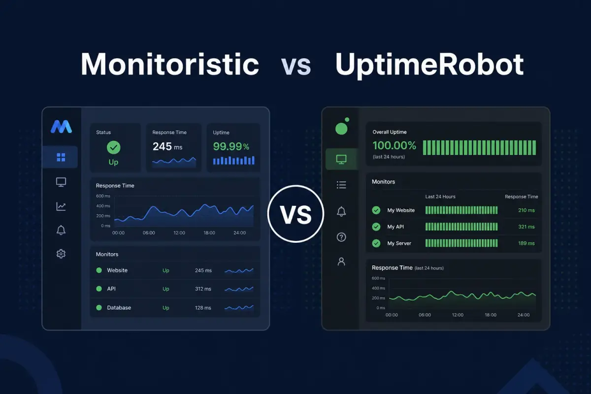 Side-by-side comparison of Monitoristic and UptimeRobot dashboards