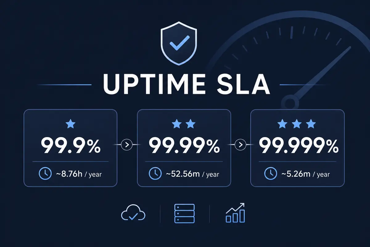 Uptime SLA percentages mapped to allowed downtime per month and year