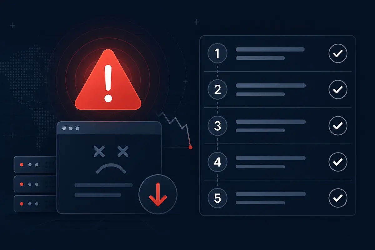 Emergency checklist for website downtime with numbered steps